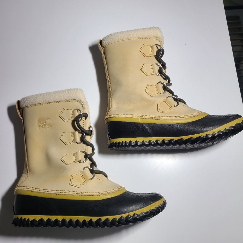 sorel women's tan leather faux fur winter snow boots size 8
